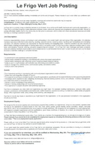 Le Frigo Vert Job Posting