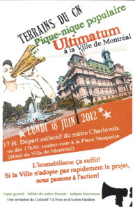 Terrains du CN: Pique-nique populaire, Ultimatum a la Ville de Montreal