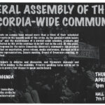 White lettering on a Black background announces details of a student gathering
