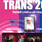 Pink and Purple background with white and blue block lettering; Photographs of performers including one portrait are placed central to the frame and alongside the bottom of page